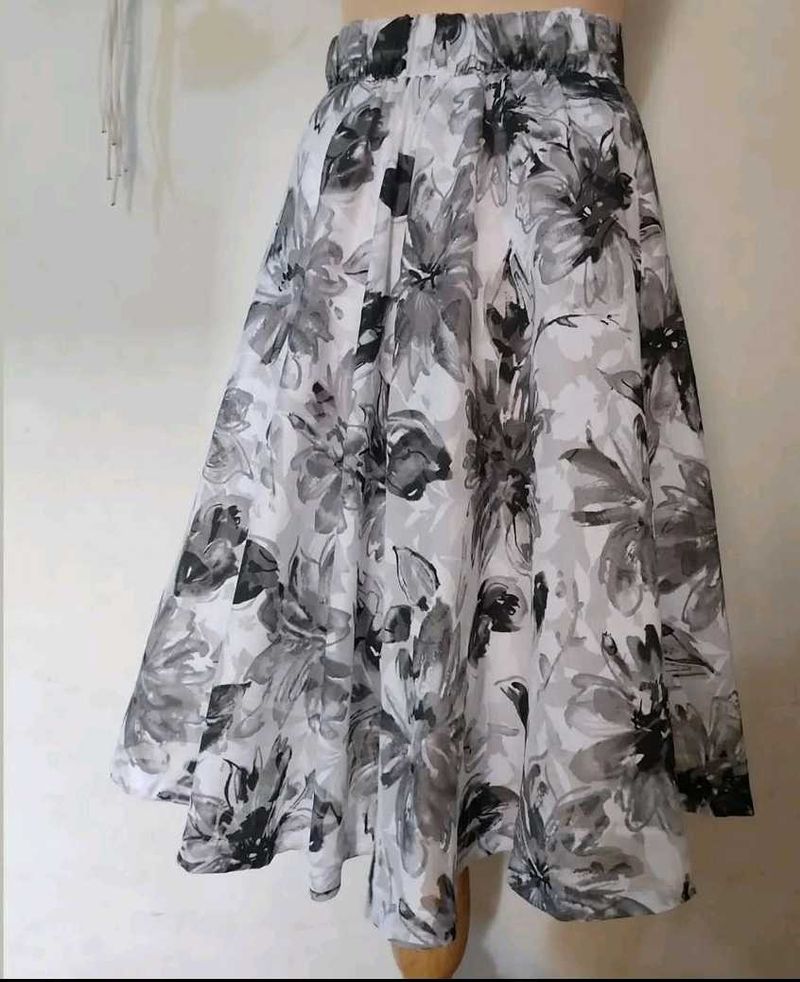 White With Black Floral Skirt