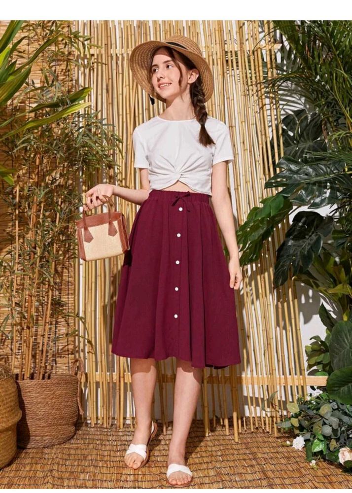 Maroon Button-Down Skirt