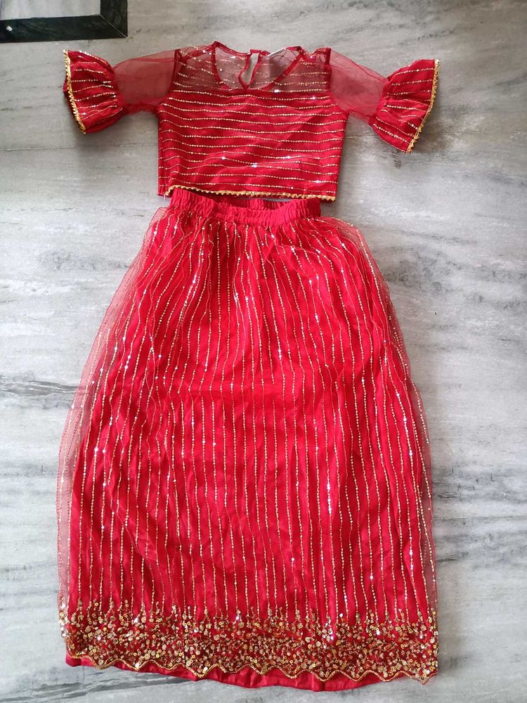 Red &amp; Gold Girls Lehenga Choli
