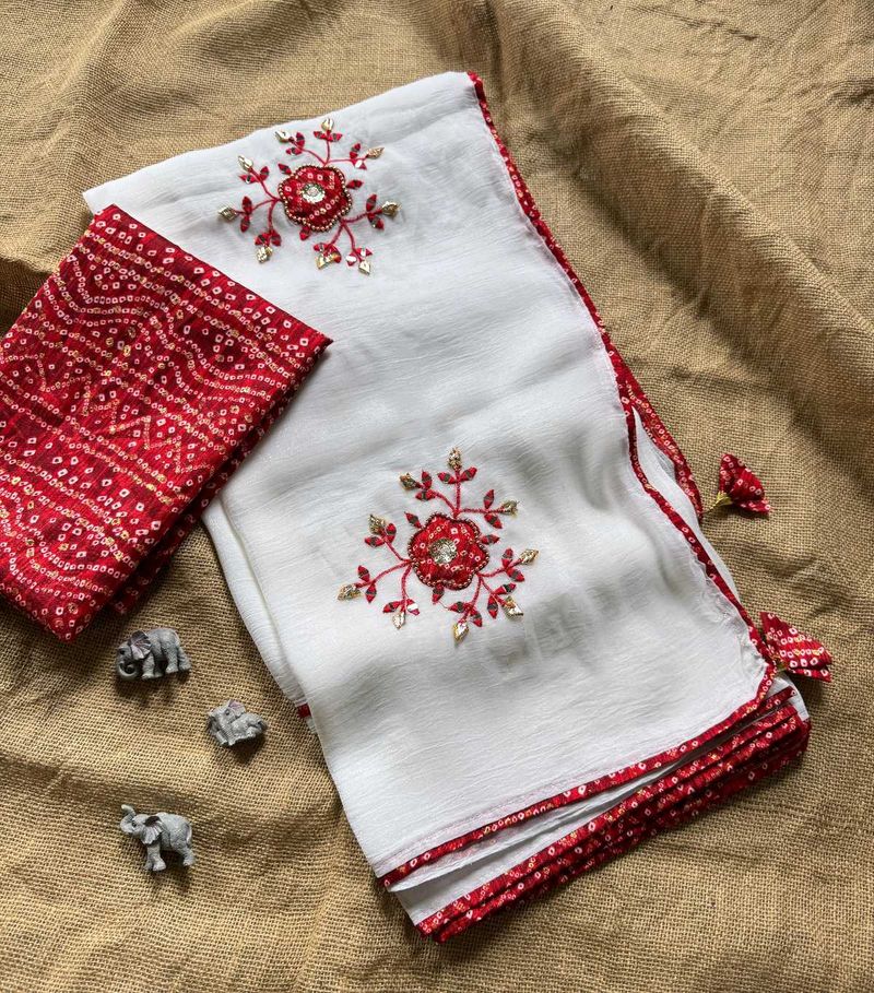 Elegant White Embroidered Saree