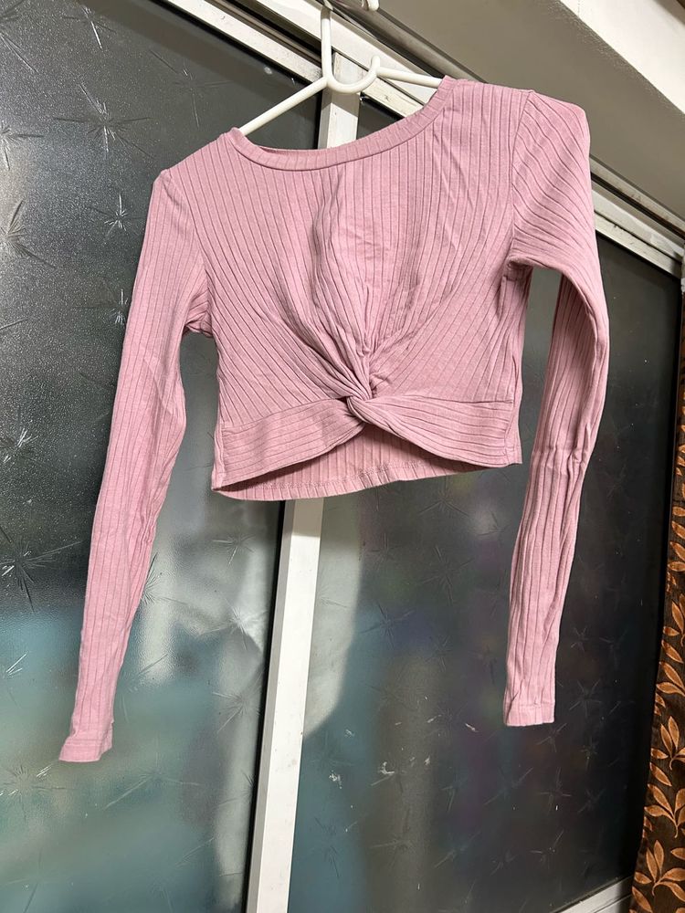 Pink Full Sleeves Crop Top