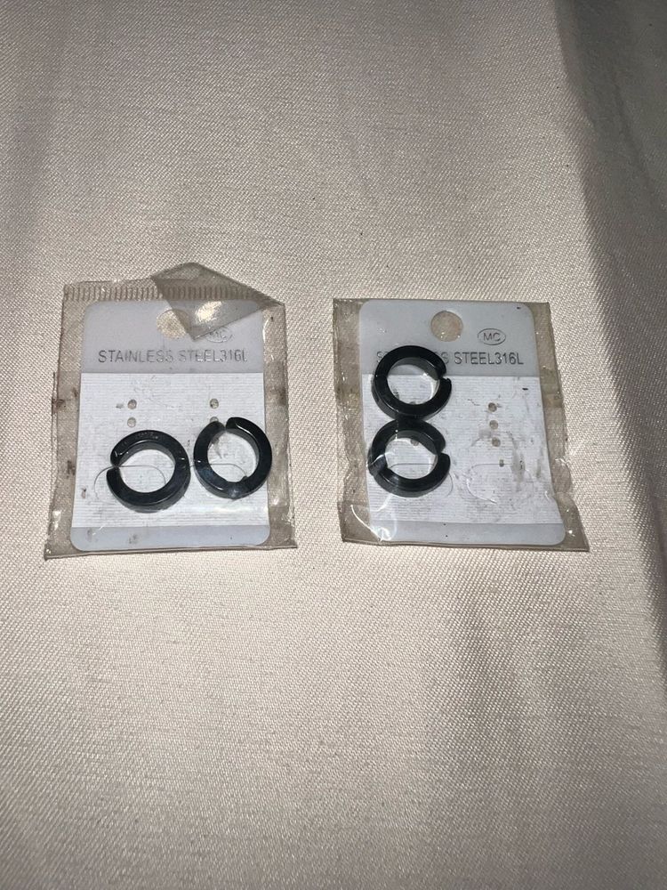 Black Hoop Earrings - Stainless Steel - Pack of 2