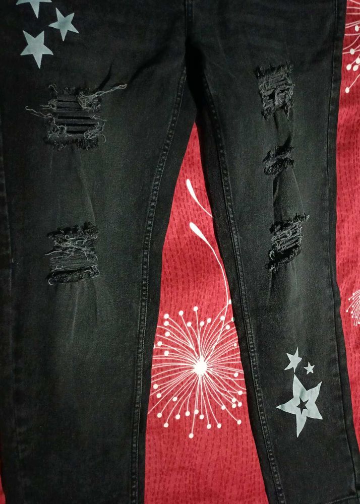 Shein Ankle Length Placement Star Print Distressed