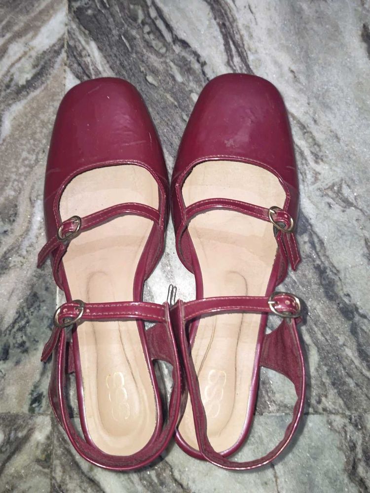 Burgundy COS Mary Jane Buckle Heels