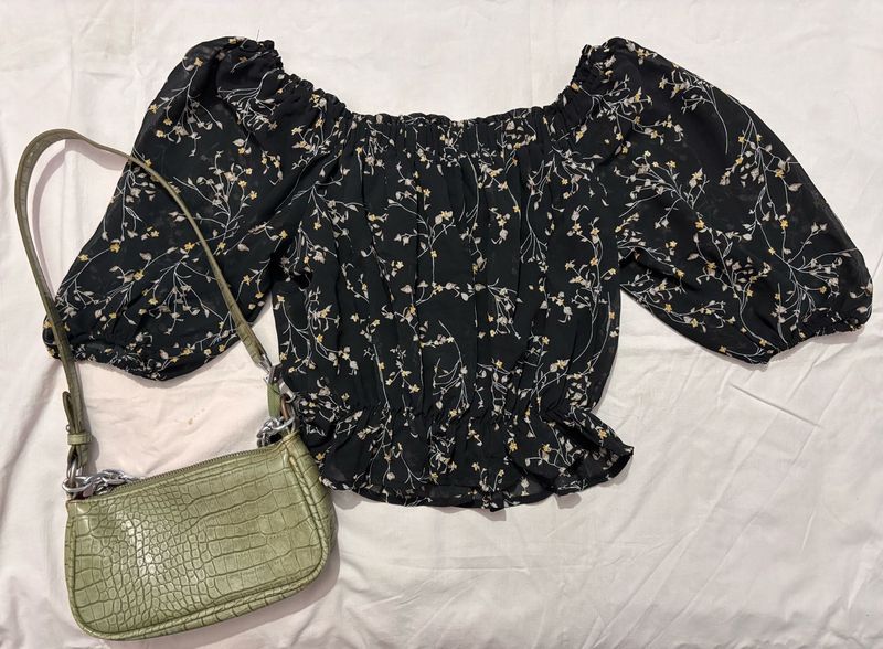 black floral elastic crop top