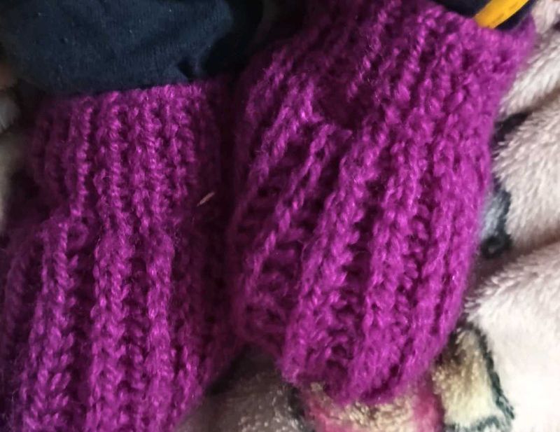 Handmade Knitted Purple Booties