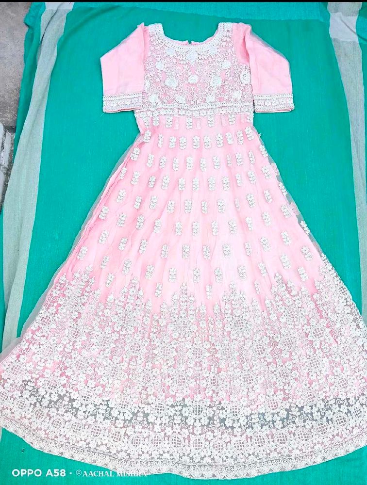 Peach Long Net Heavy Gown