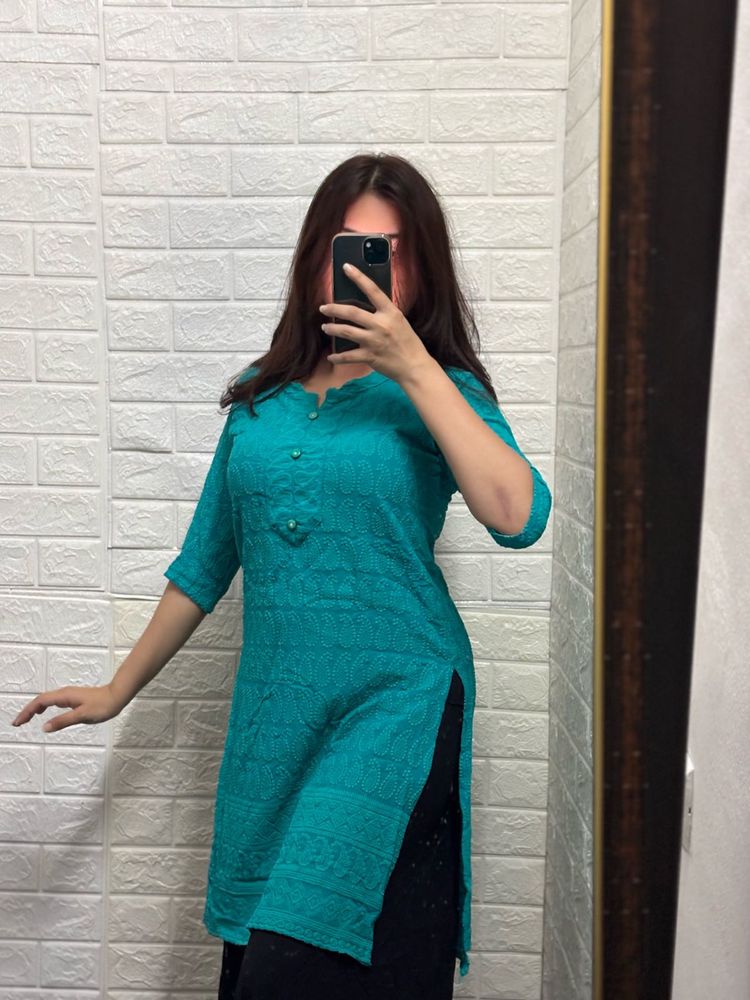 Teal Embroidered Kurti