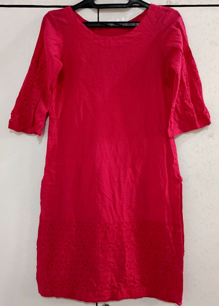 Girls Red Kurta For Sale (Size: S, 10 Years)