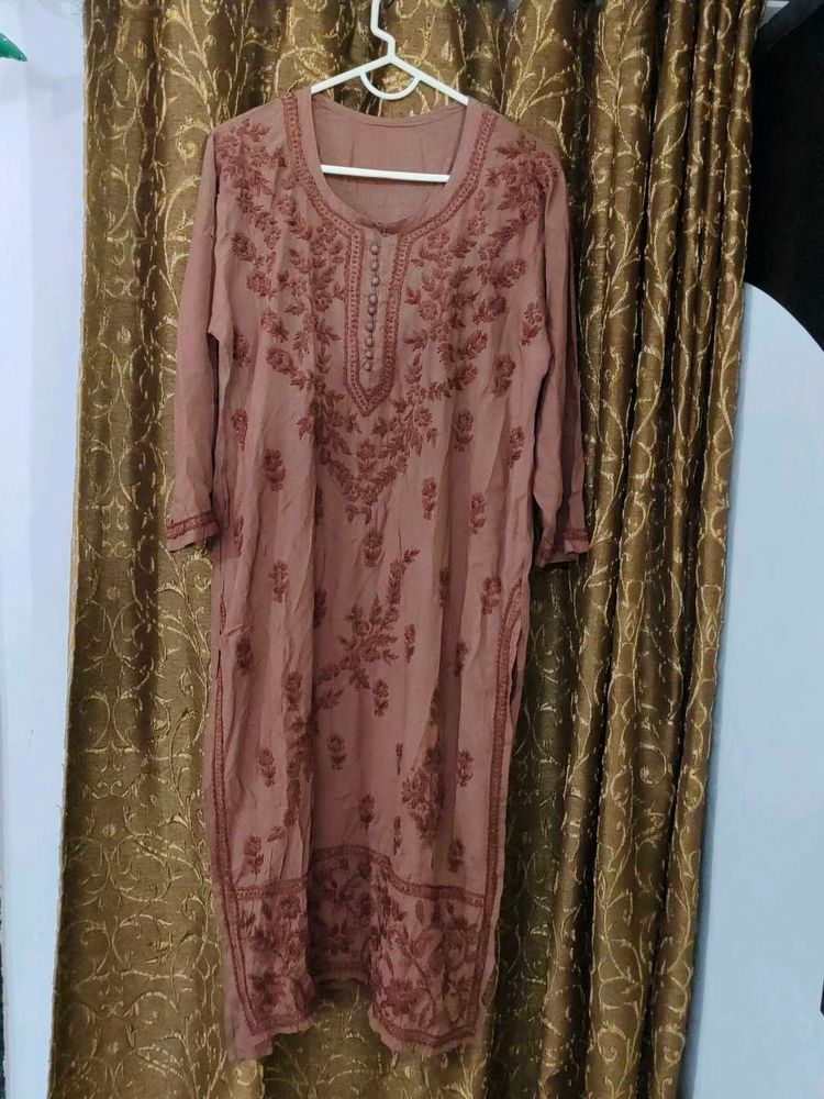 Today Offer Brown 🤎 Fully Work Lucknowi Kurti