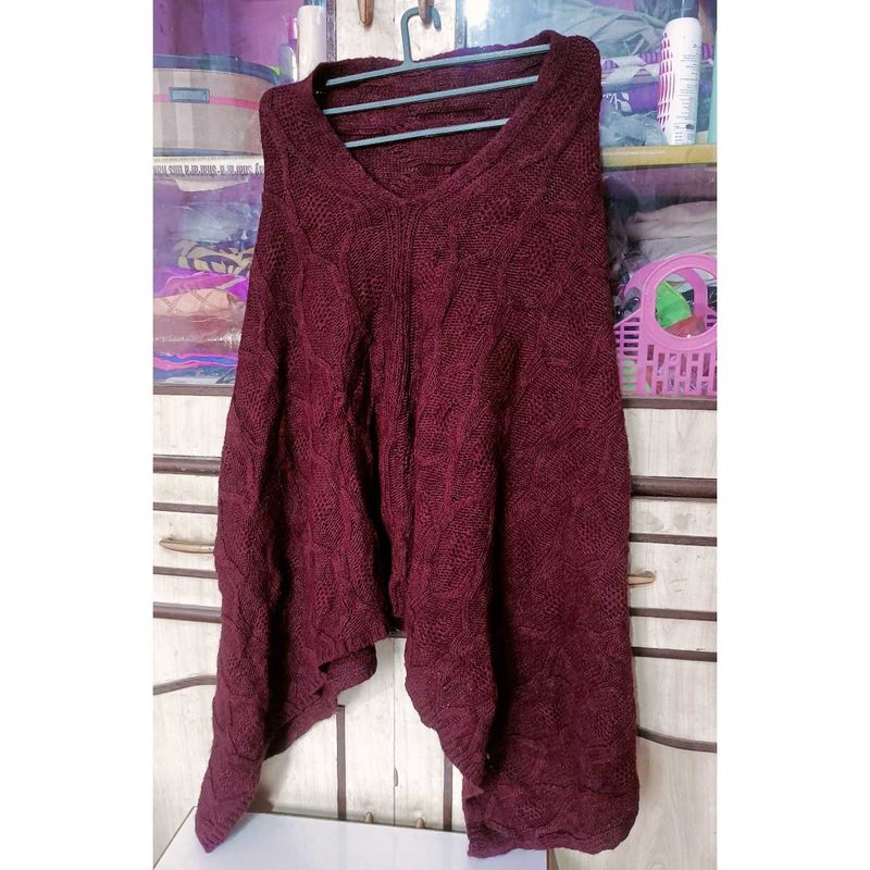 Burgundy Knitted Poncho