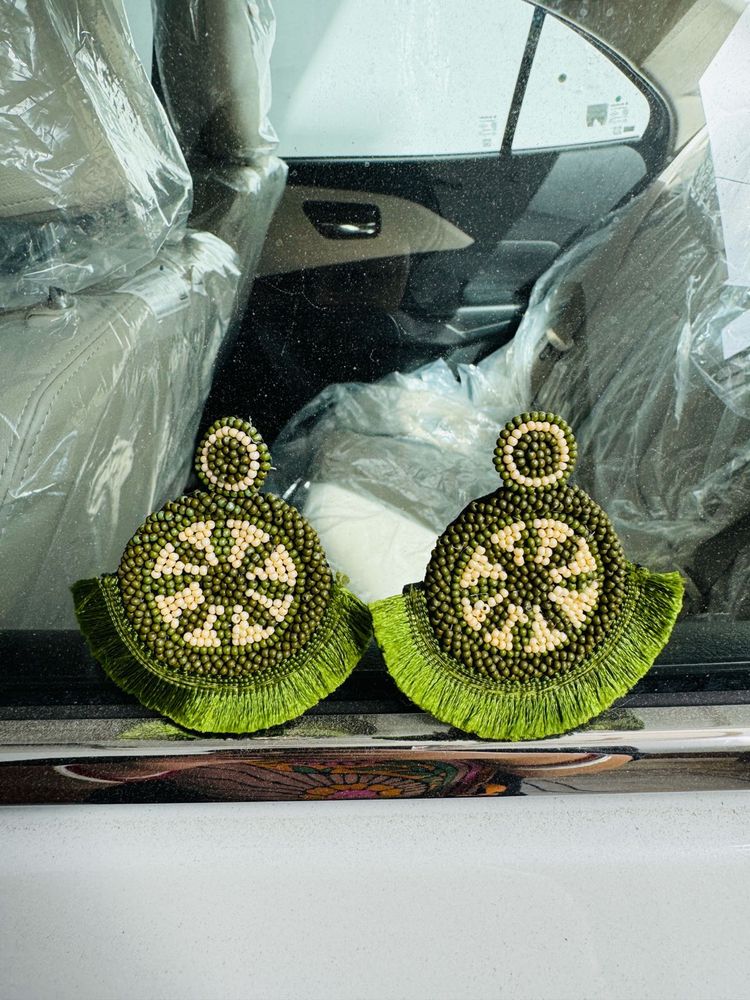 Kiwi Fruit Beaded Patches Earrings