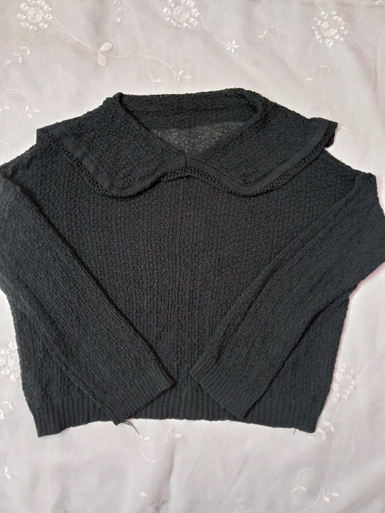 Dark Green Knit Sweater with Peter Pan Collar