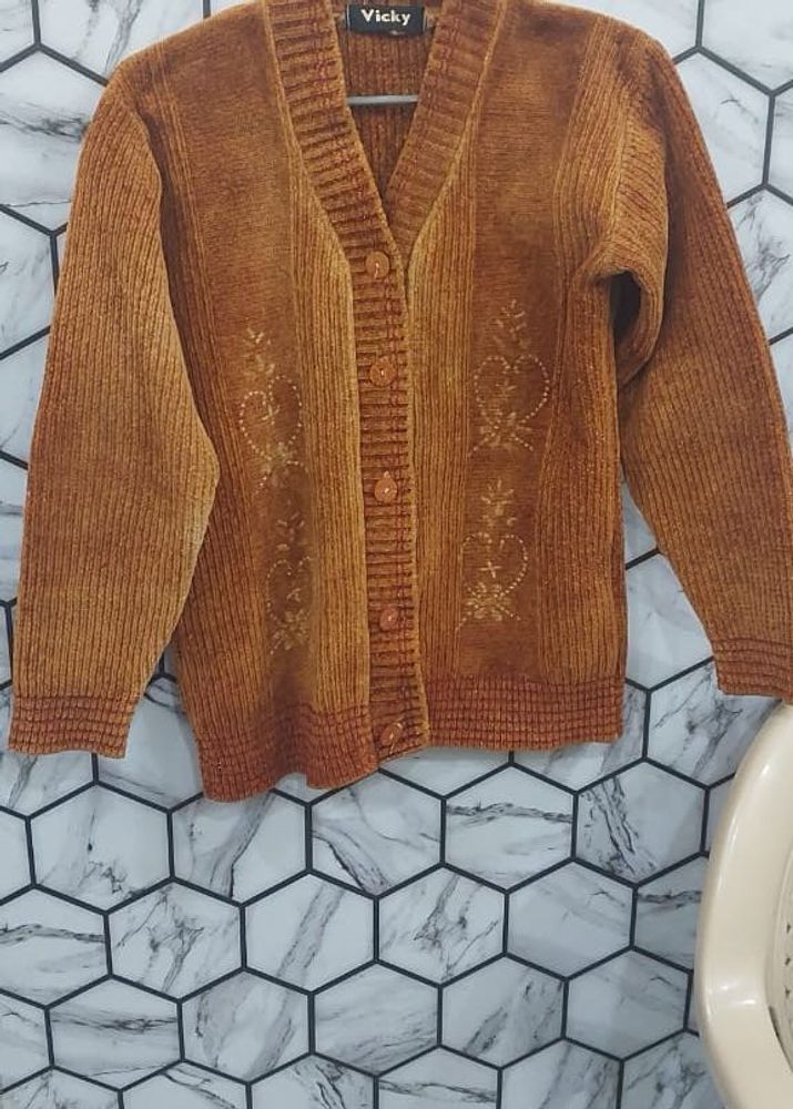 V Thick Woollen Front Open Sweater