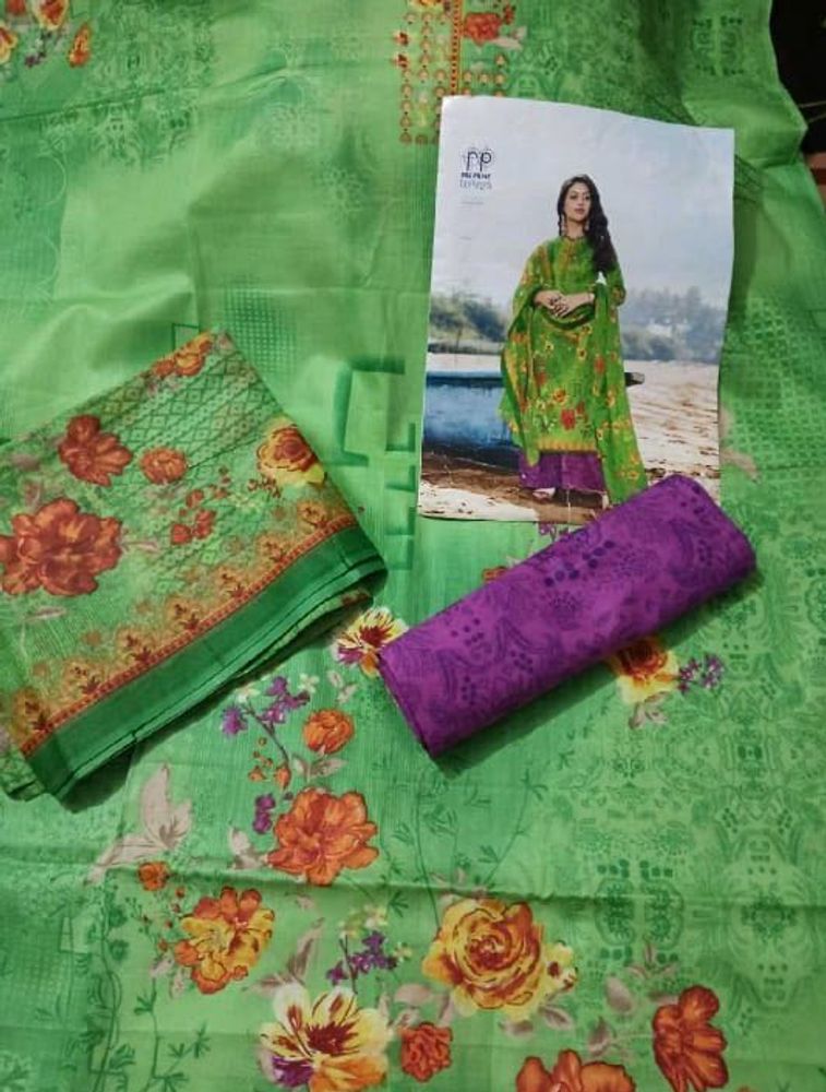 Green Floral Dress Material