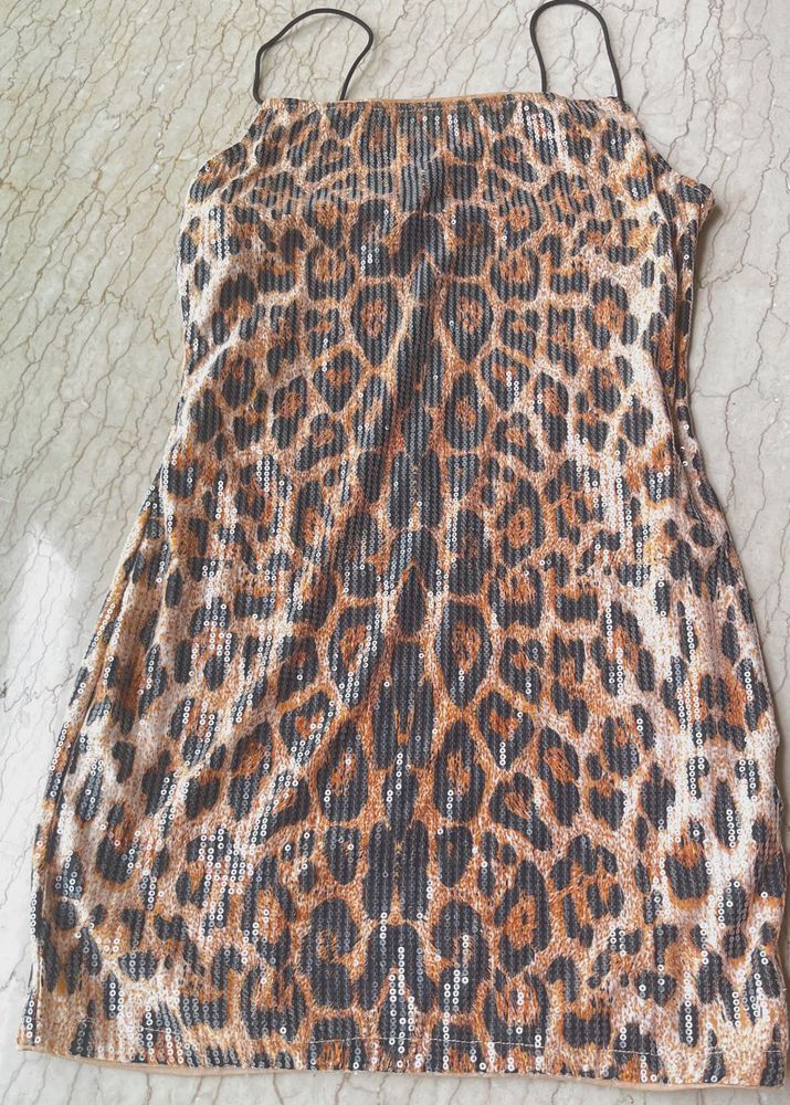 Bodycon Mini Leopard Print Sequin Dress