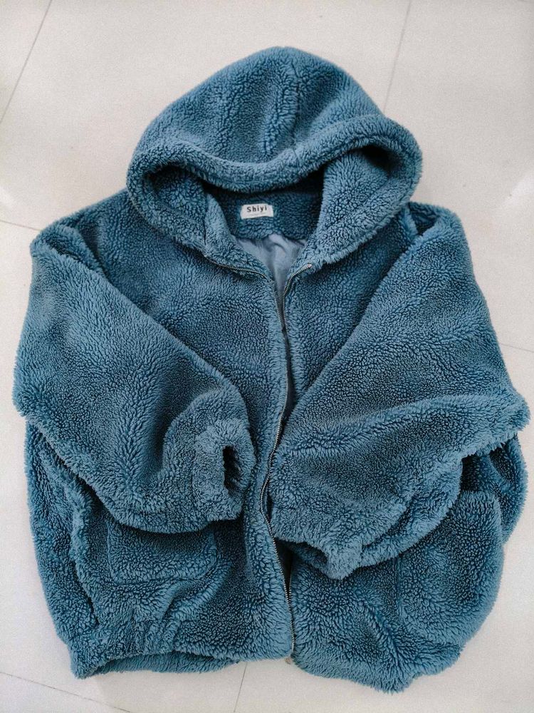 Oversize Blue Fleece Hoodie