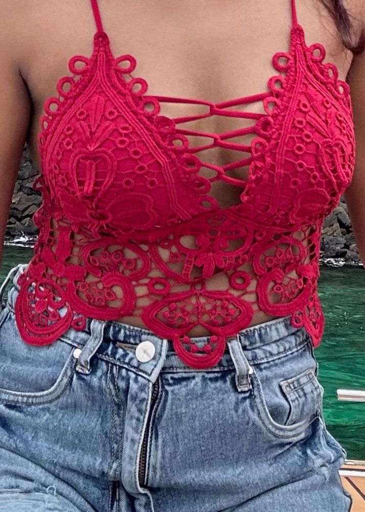 Red Lace Crop Top