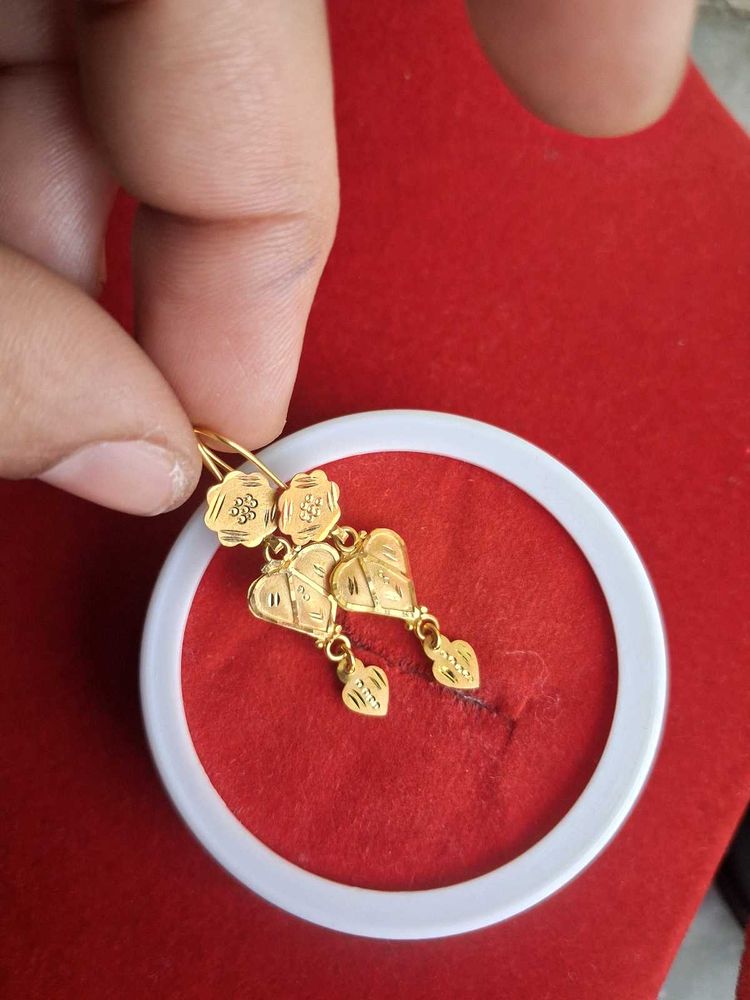 Floral Heart Drop Earrings 22crt Gold