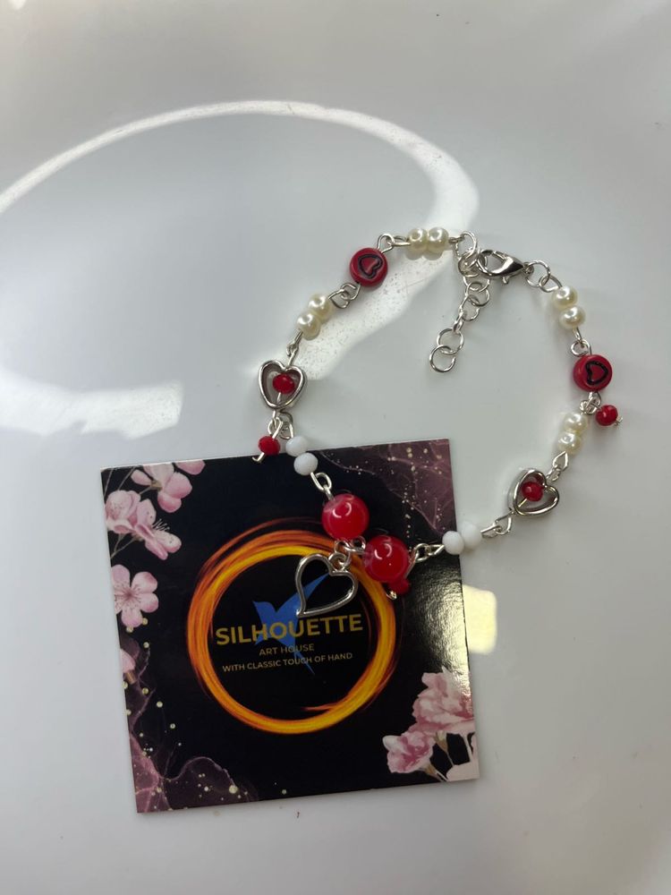 Heart &amp; Pearl Beaded Bracelet