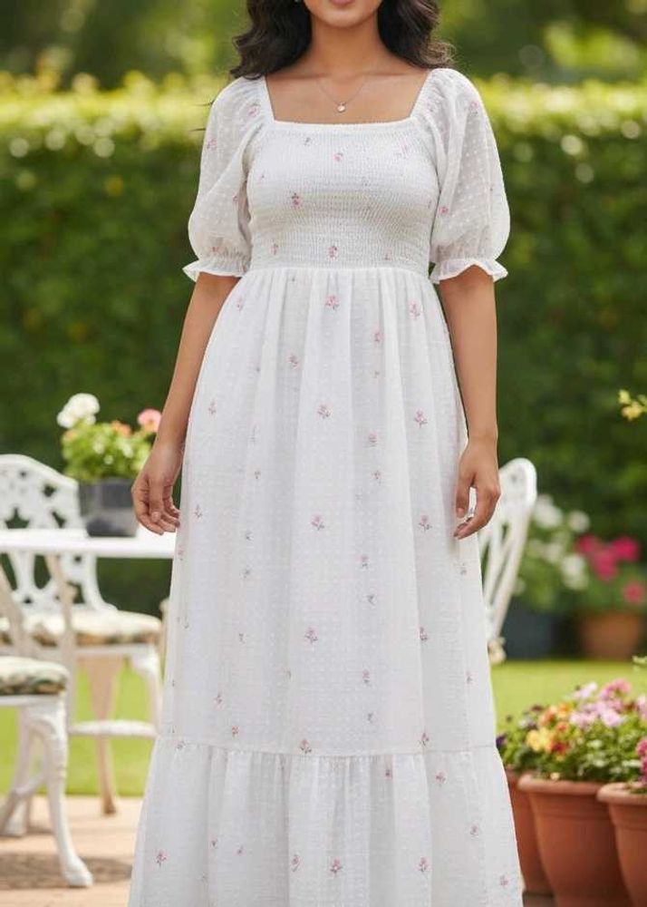 Floral White Midi Dress