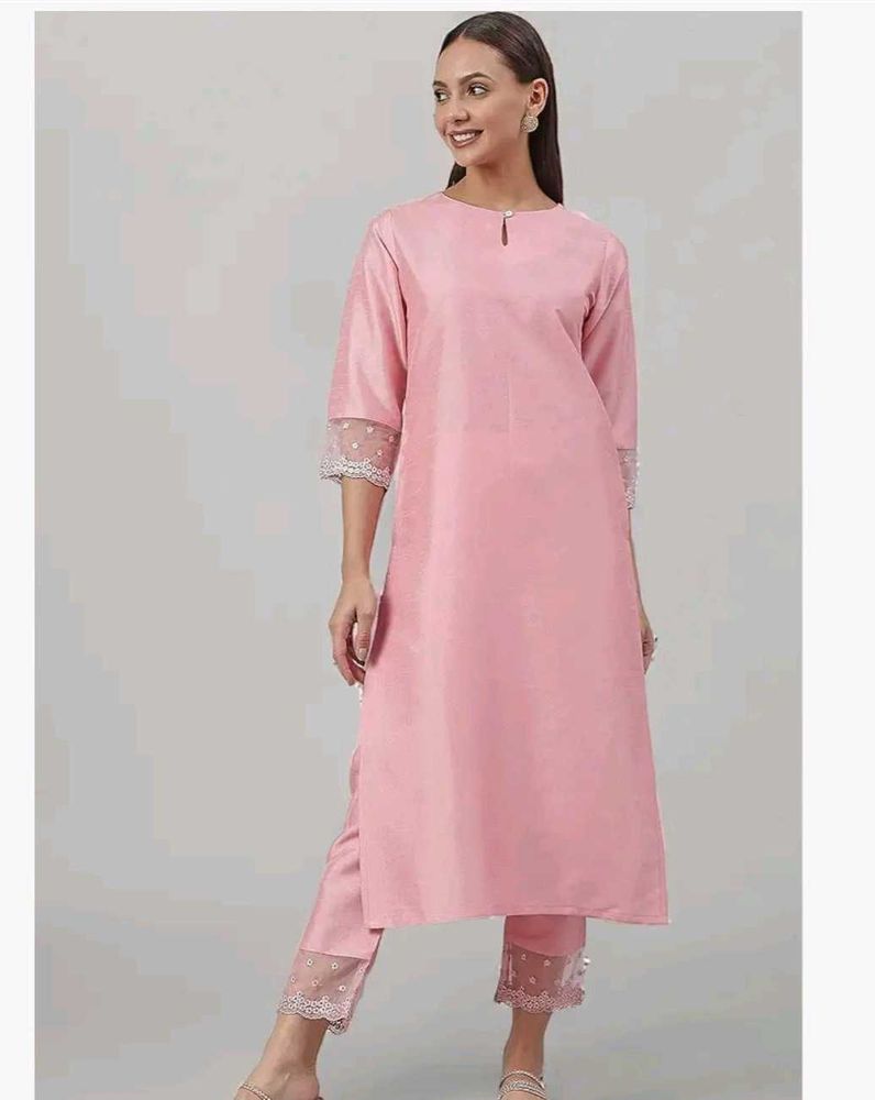 Pink Kurta Set with Lace Detail