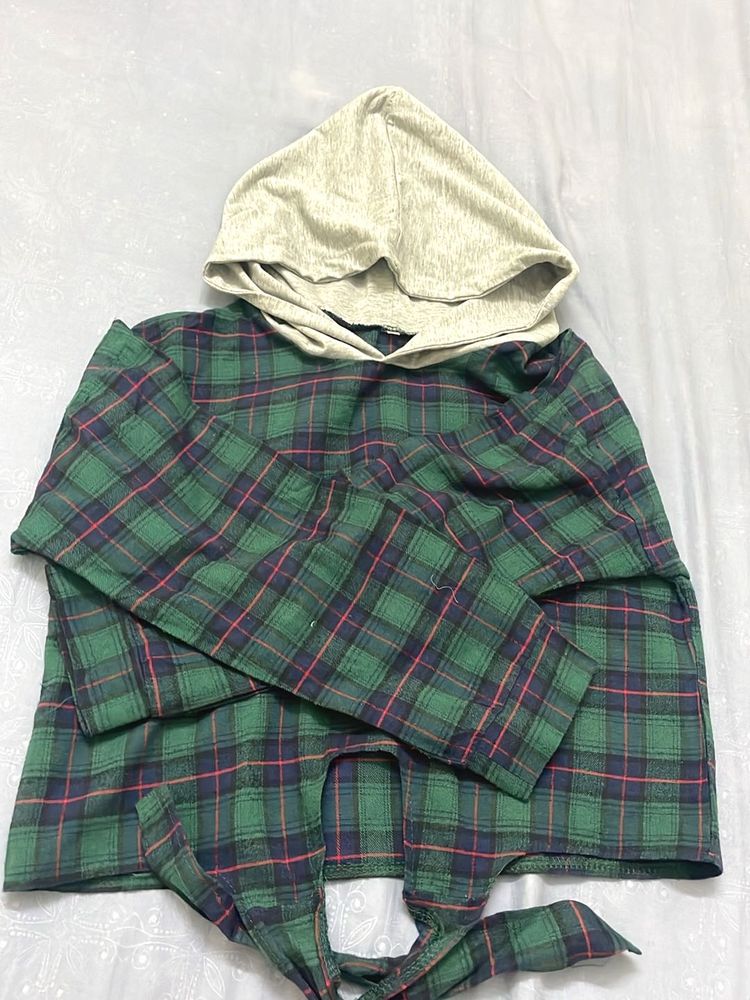 Plaid Hoodie Crop Top