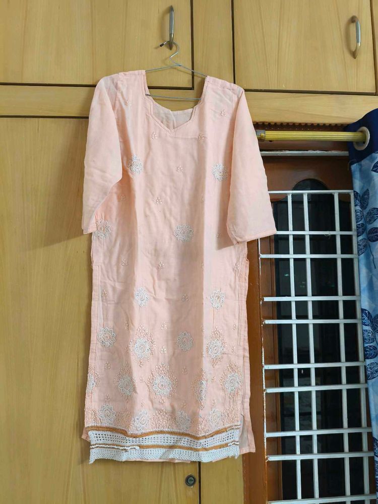 Peach Embroidered Kurti