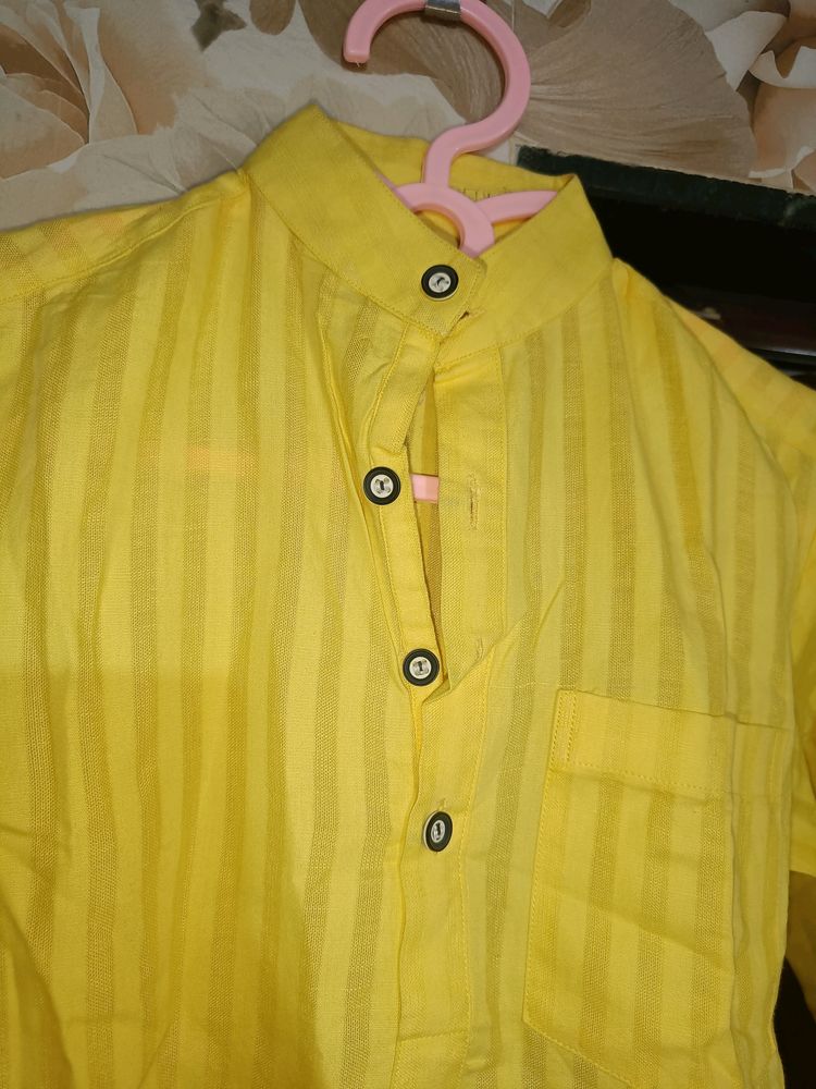 Hand stitched Yellow Kurta For Boy