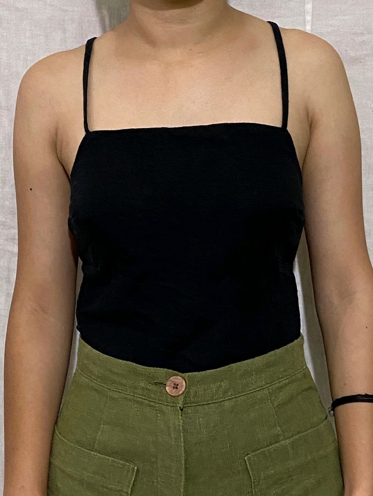 Backless Black Top(FREE Mesh Cardigan)