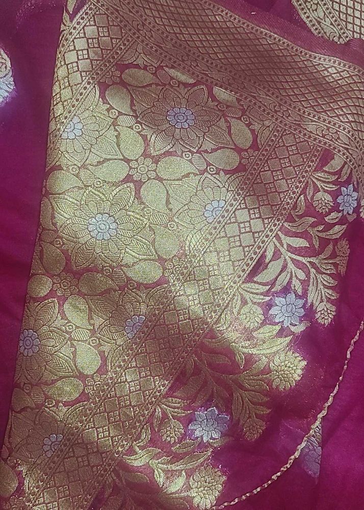 Pink &amp; Gold Banarasi Silk Fabric