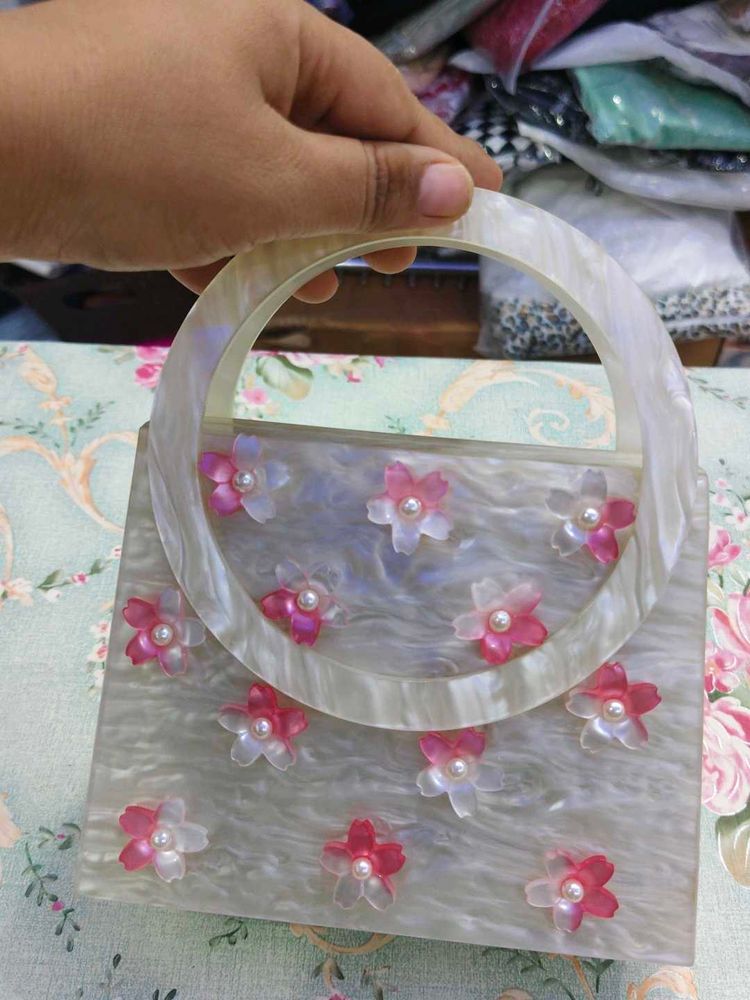 Floral Pearl Embellished Bag
