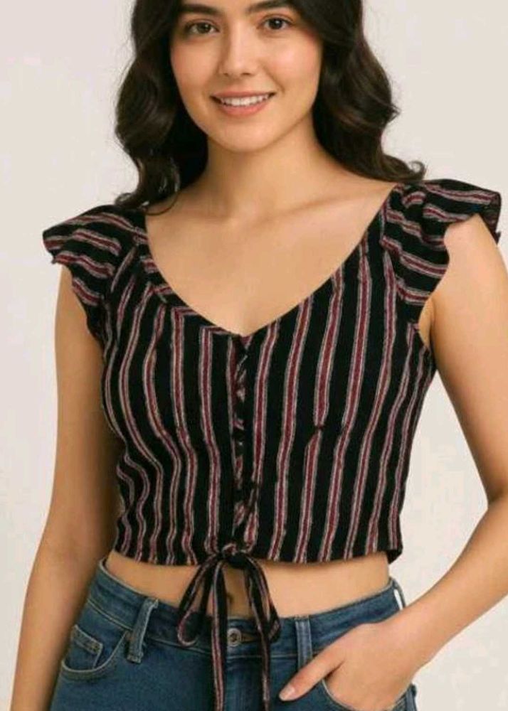 Striped Tie-Front Crop Top