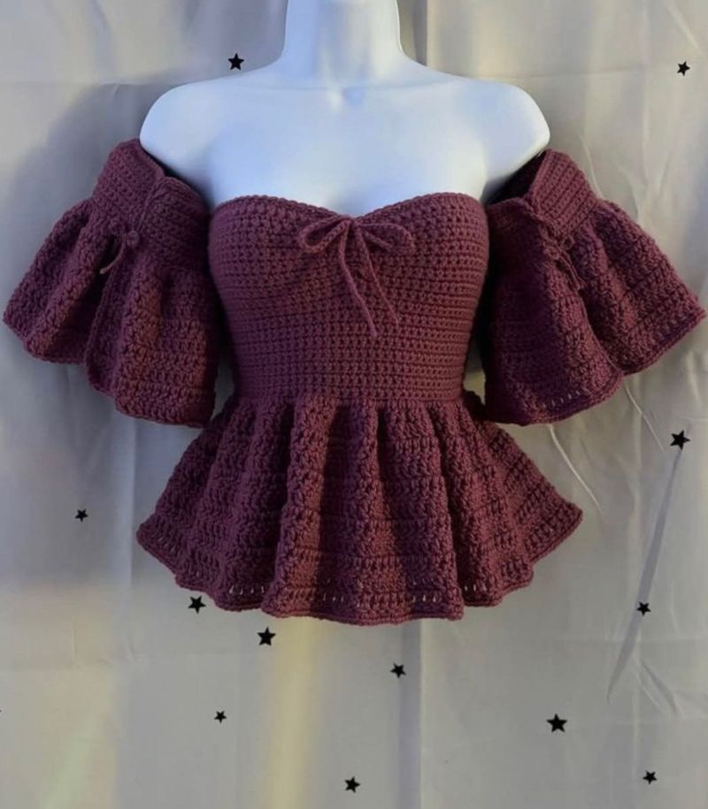Crochet Off-Shoulder Peplum Top