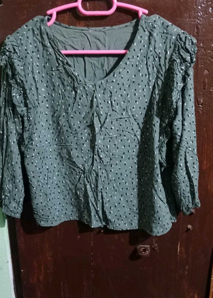 Green Polka Dot Crop Top