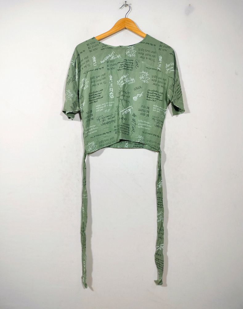 Sage Green Graphic Tie-Back Top