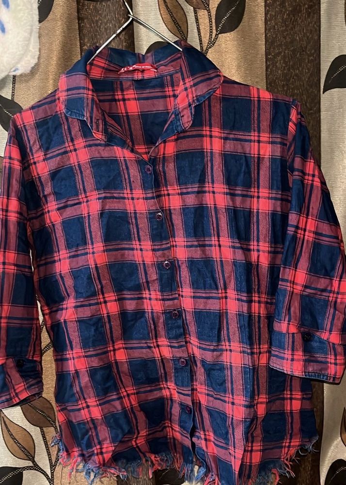 Red &amp; Blue Plaid Flannel Shirt