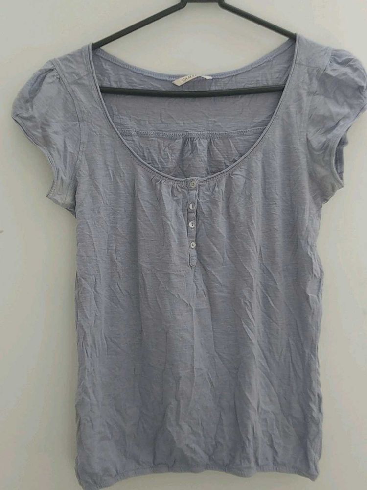 Casual Light Blue Button-Up T-Shirt