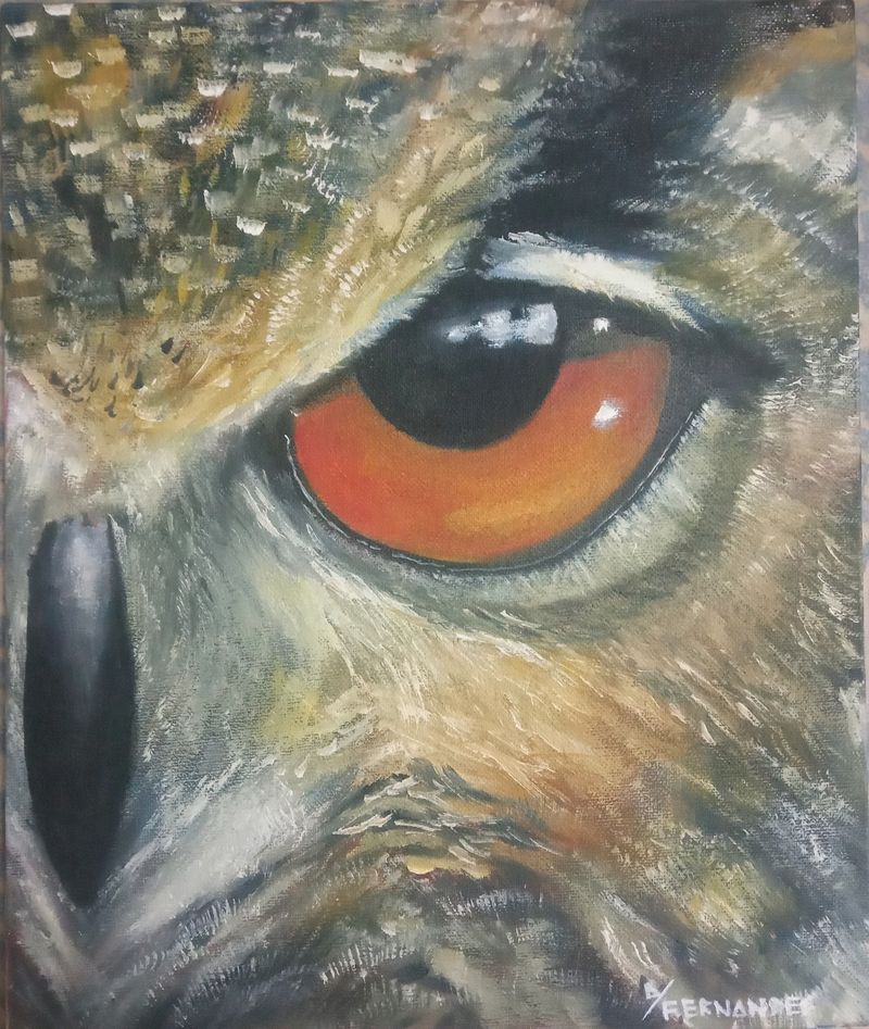 Oil On Canvas Painting- Owl