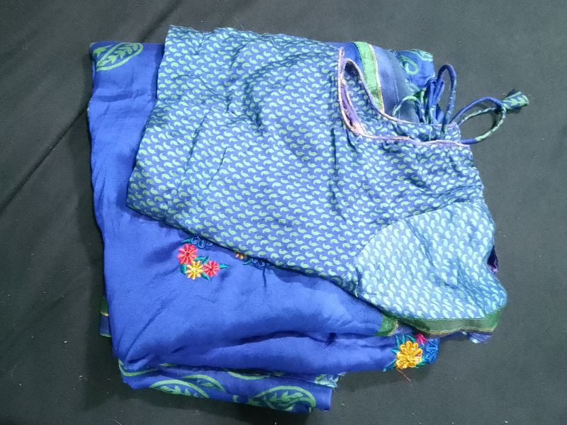 Blue Sari with Paisley Blouse