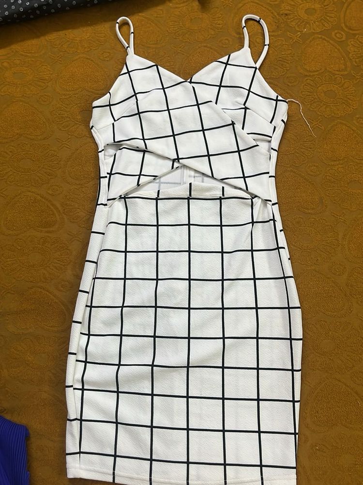 White Grid Bodycon Mini Dress