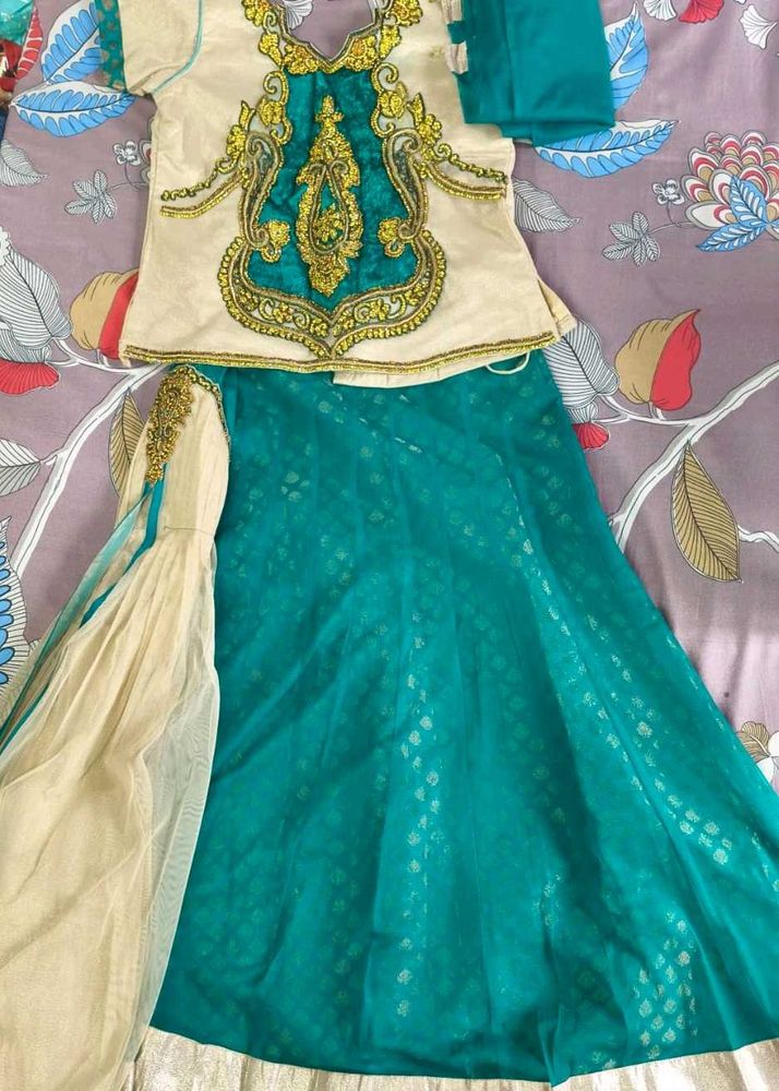 Teal &amp; Gold Ghagra