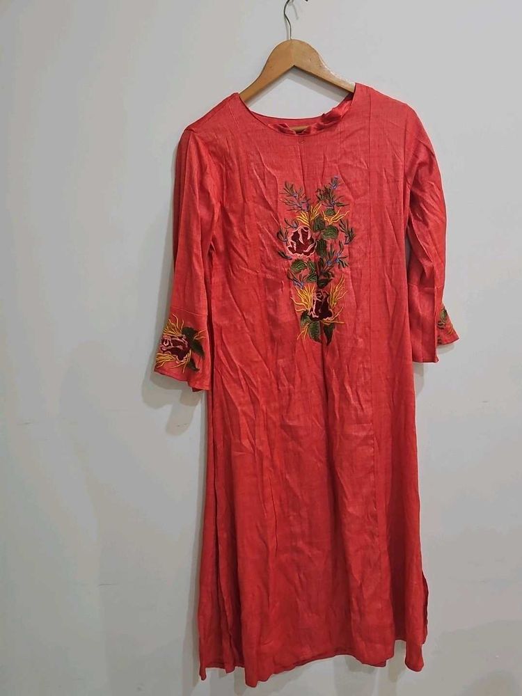 Embroidered Red Kurta
