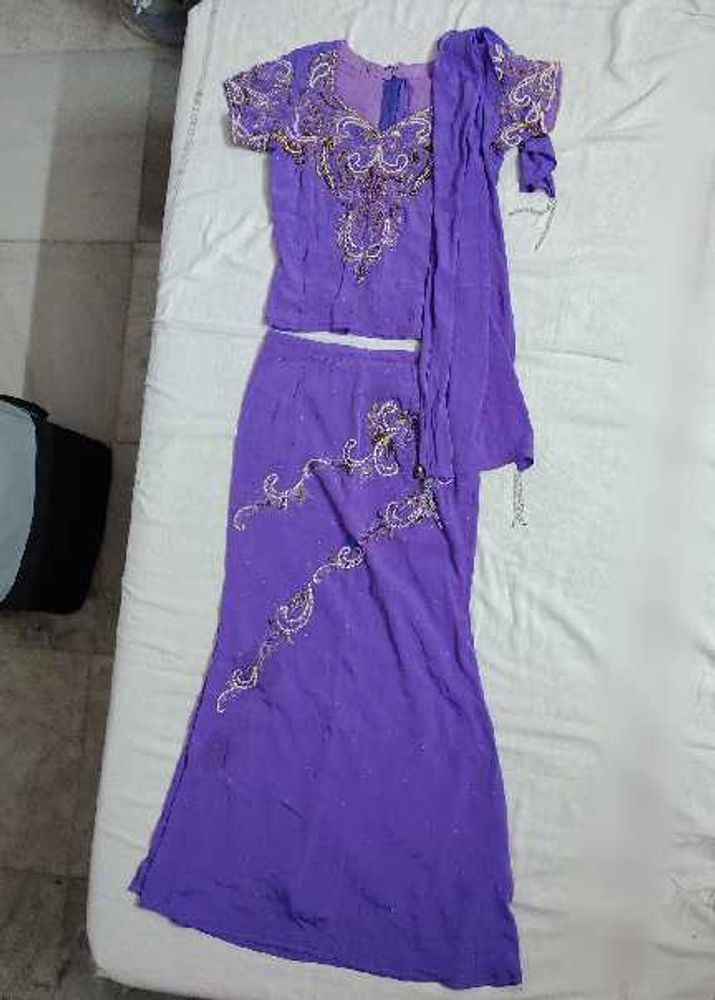 ❗ CLEARANCE ❗Purple Embroidered Mermaid Lehenga