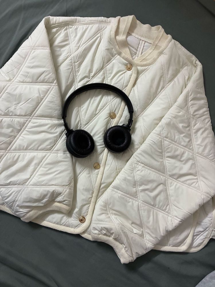 Cream Quilted Button-Down Jacket