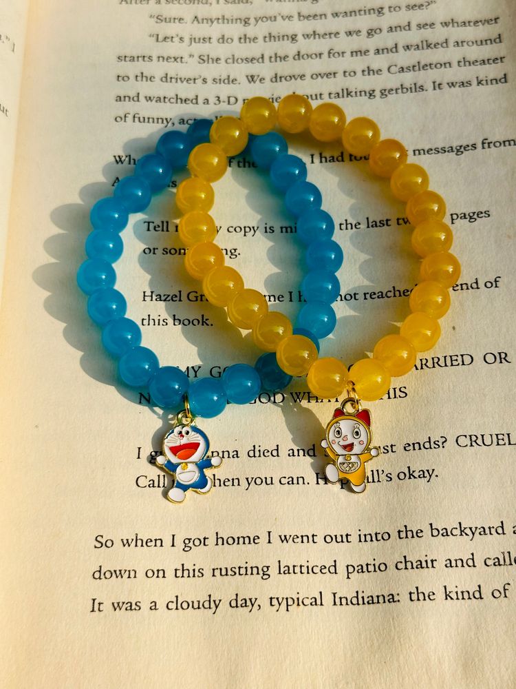 For Brother/Sister, Cute Doraemon Theme Bracelets In Blue And Yellow.