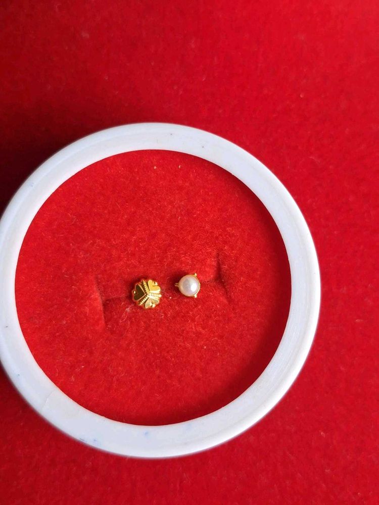 Pearl &amp; Gold Stud Earrings