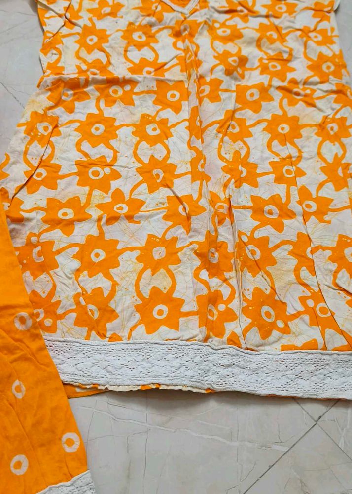Orange &amp; White Kurta Set