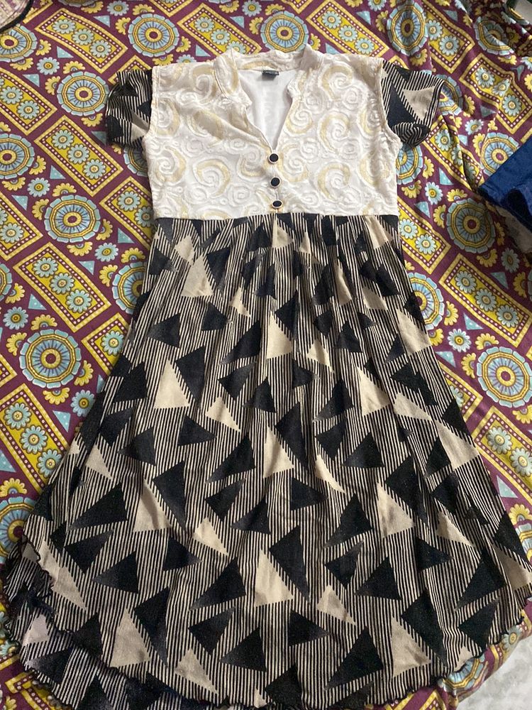 Cream And Black Party Wear Dress