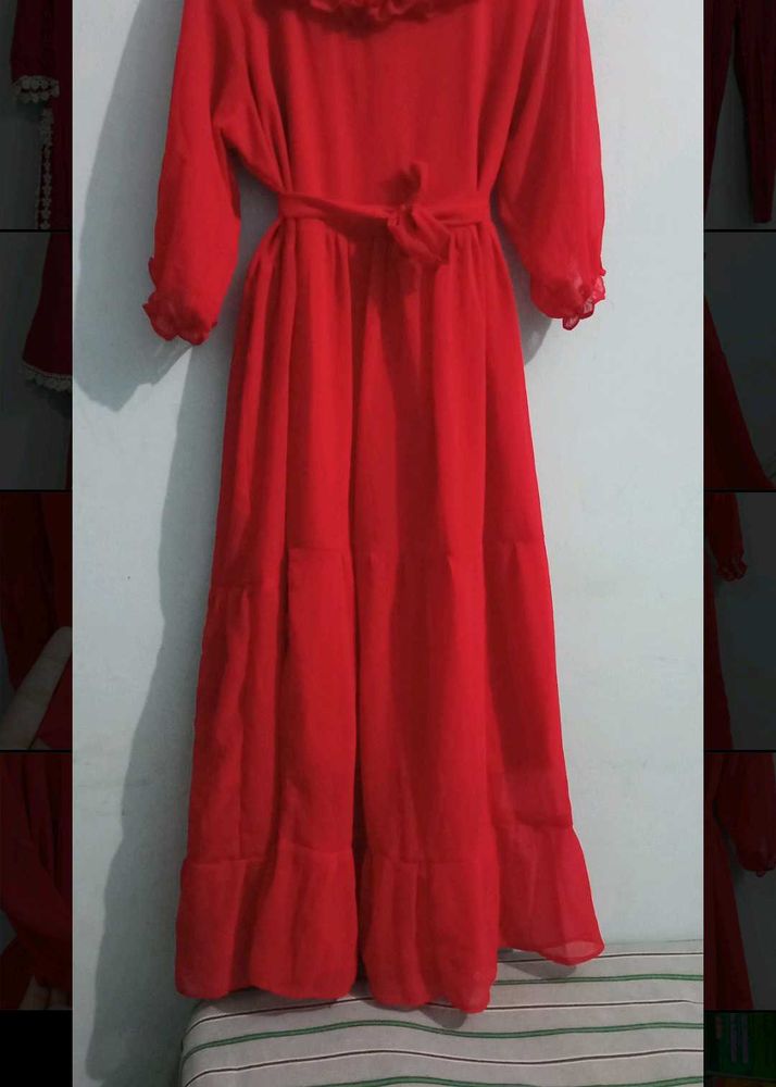 Vintage Red Maxi Dress Gown Party Women
